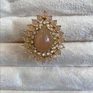 New Hespera Authentic Peach Moonstone and White Topaz Teardrop Adjustable Ring